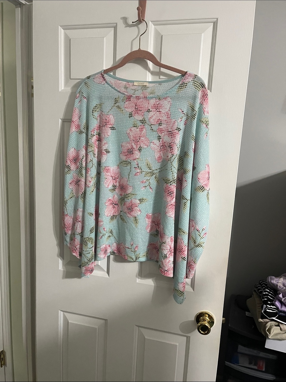 ODDY Light Blue Knit Top with Pink Floral Print